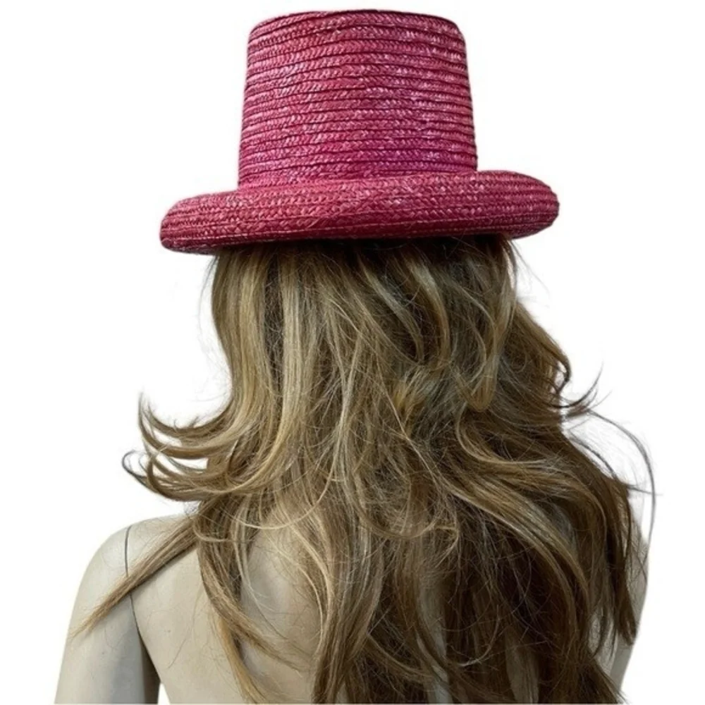 Vintage BETMAR Hot Pink Straw Bucket Hat Women Beach Sun Protection One Size